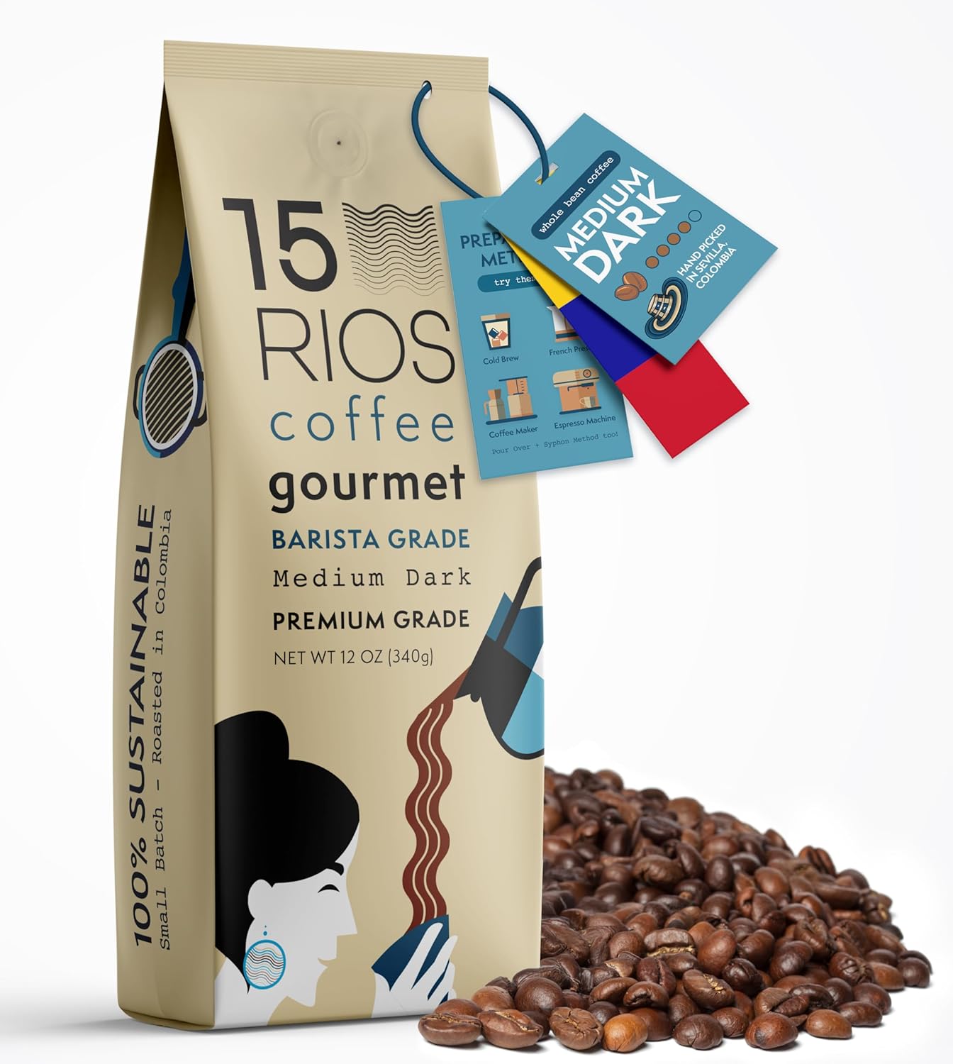 (B)  Whole Bean Coffee Medium Dark Roast - Colombia 12 Oz