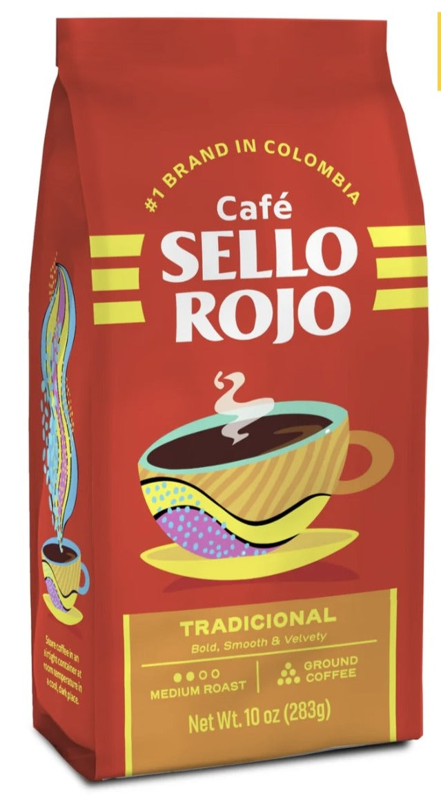 (B) Cafe Sello Rojo Roasted and Ground Premium Coffee 10 Oz / 283 grams - Colombia.