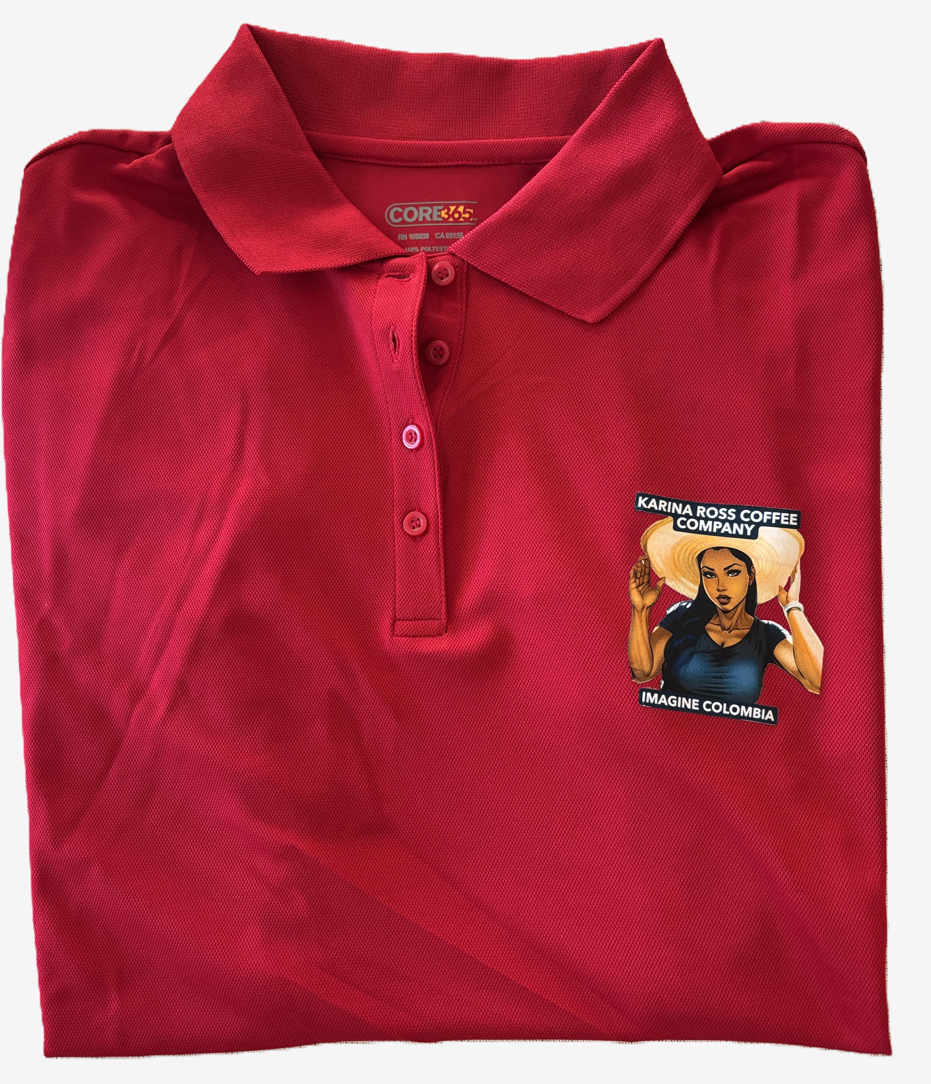 (S) Polo Shirt - Red With Karina Ross Coffee Company Logo