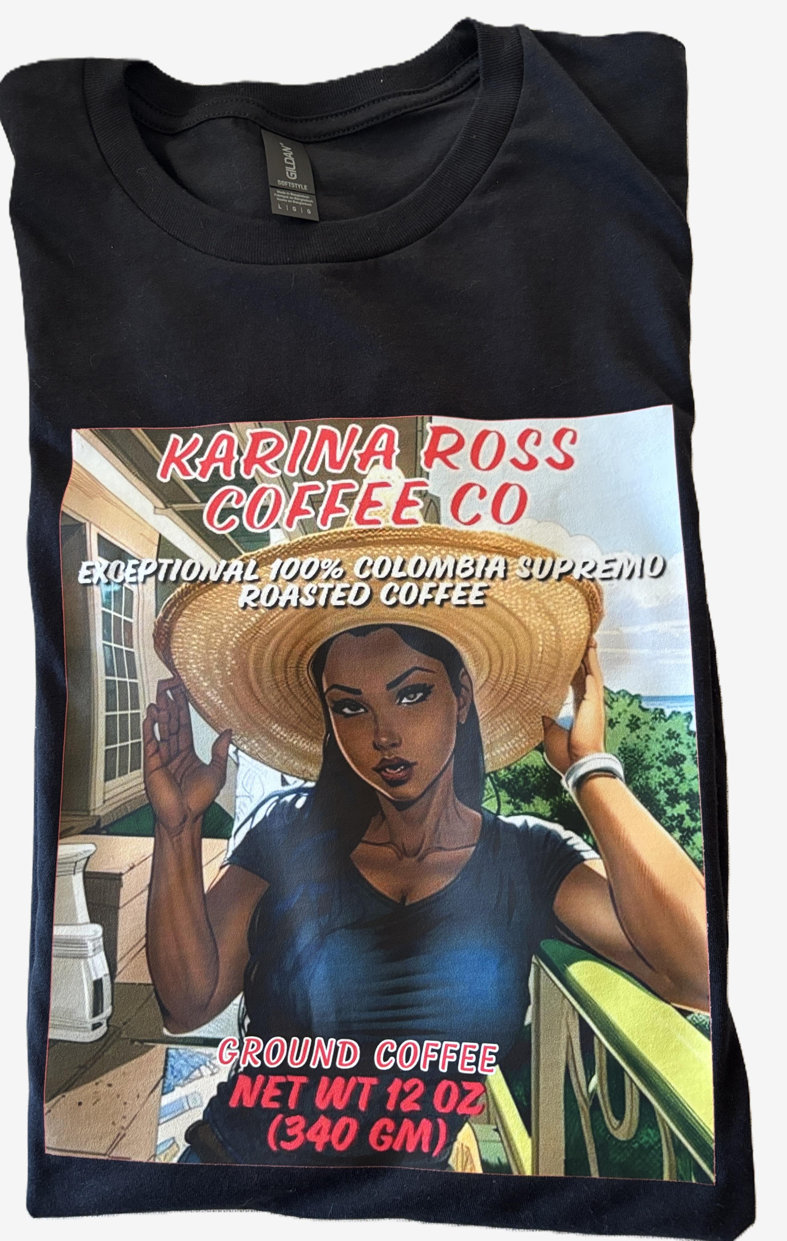 (S) T-Shirt - Black With Karina Ross Coffee Company Logo